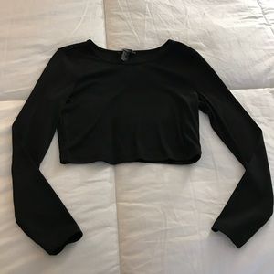 F21 Black long sleeve ribbed crop top size Large